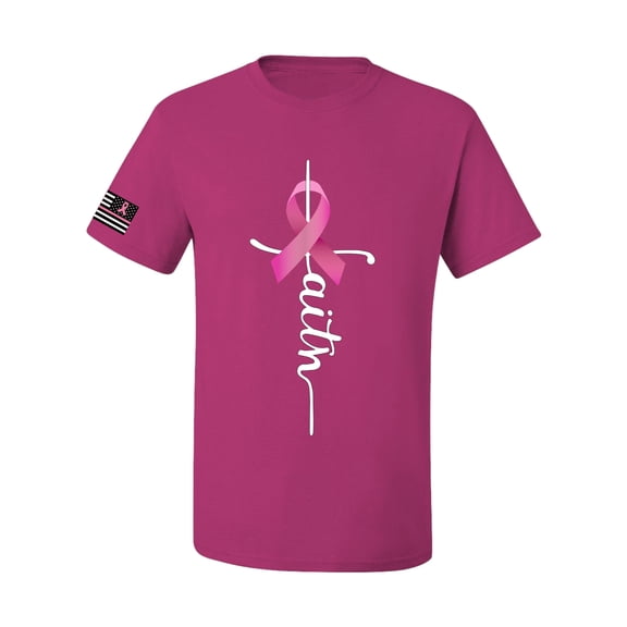 Wild Bobby Faith Breast Cancer Ribbon US Flag Breast Cancer Awareness Men Tee, Fuschia, Medium