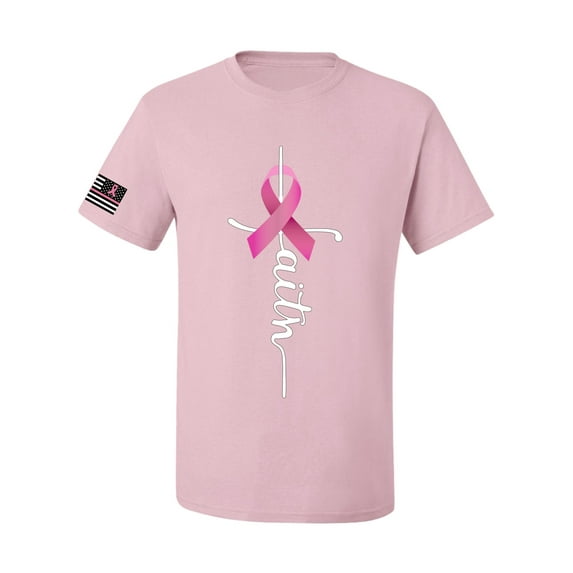 Wild Bobby Faith Breast Cancer Ribbon US Flag Breast Cancer Awareness Men Tee, Light Pink, 4X-Large