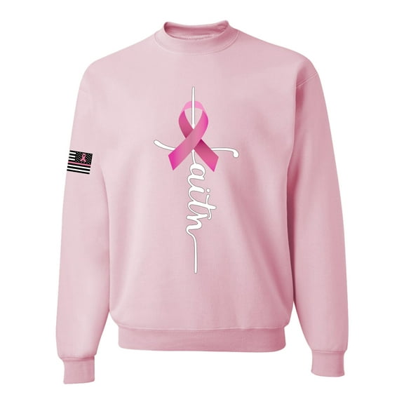 Wild Bobby Faith Breast Cancer Ribbon US Flag Breast Cancer Awareness Unisex Crewneck Sweatshirt, Light Pink, Medium