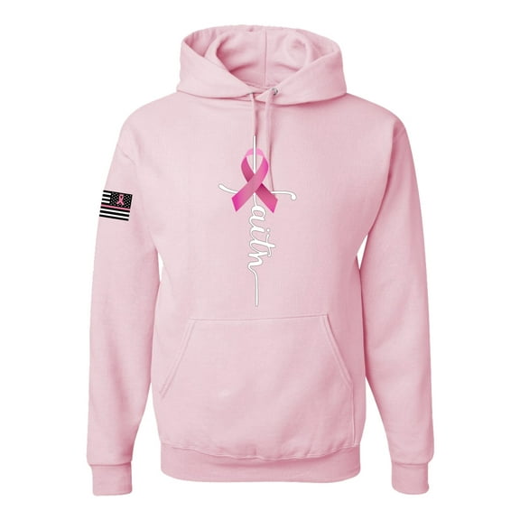 Wild Bobby Faith Breast Cancer Ribbon US Flag Breast Cancer Awareness Unisex Hoodie Sweatshirt, Light Pink, X-Large