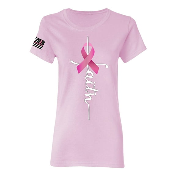 Wild Bobby Faith Breast Cancer Ribbon US Flag Breast Cancer Awareness Women Graphic Tee, Light Pink, Small