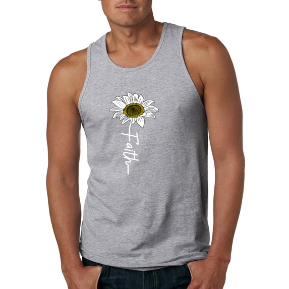Wild Bobby Faith Flower Script Inspirational/Christian Men Graphic Tank Top, Heather Grey, Large