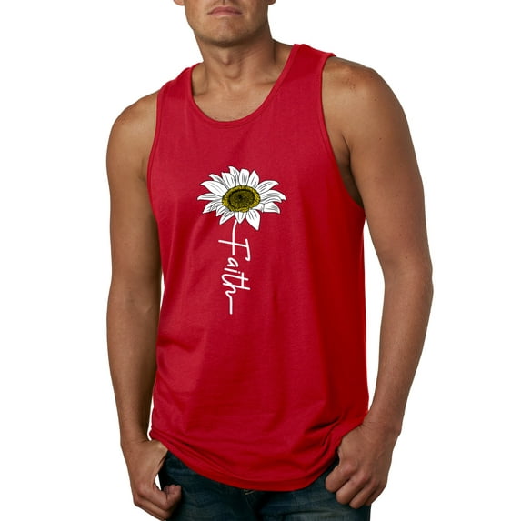 Wild Bobby, Faith Flower Script Inspirational/Christian Men Graphic Tank Top, Red, Medium