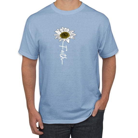 Wild Bobby, Faith Flower Script Inspirational/Christian Men Graphic Tee, Light Blue, Large