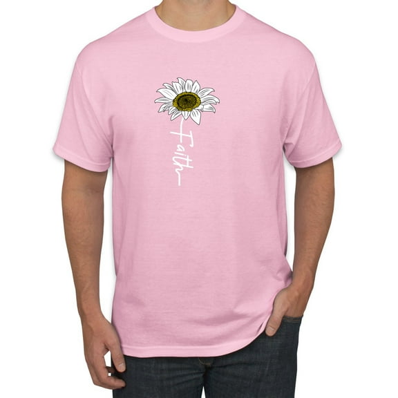 Wild Bobby, Faith Flower Script Inspirational/Christian Men Graphic Tee, Light Pink, Large