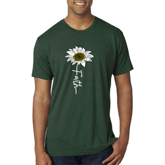 Wild Bobby, Faith Flower Script Inspirational/Christian Men Premium Tri Blend Tee, Forest Green, Large