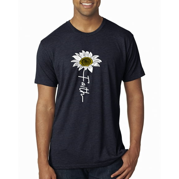 Wild Bobby, Faith Flower Script Inspirational/Christian Men Premium Tri Blend Tee, Vintage Navy, Medium