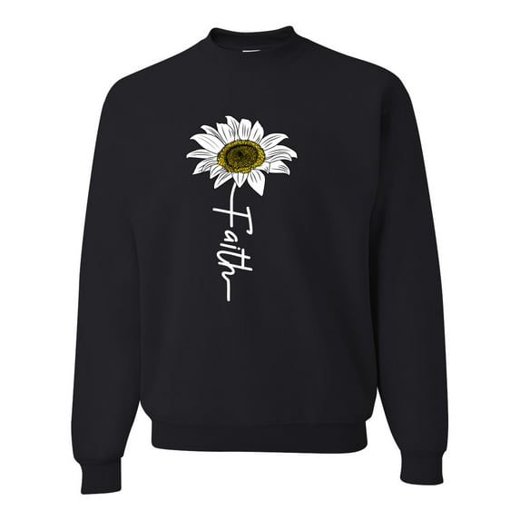 Wild Bobby, Faith Flower Script Inspirational/Christian Unisex Crewneck Graphic Sweatshirt, Black, Small
