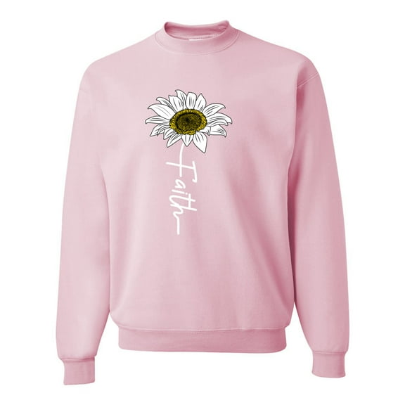 Wild Bobby, Faith Flower Script Inspirational/Christian Unisex Crewneck Graphic Sweatshirt, Light Pink, XX-Large