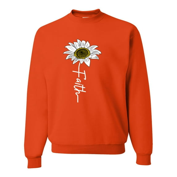 Wild Bobby, Faith Flower Script Inspirational/Christian Unisex Crewneck Graphic Sweatshirt, Orange, XX-Large