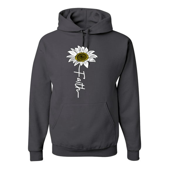 Wild Bobby, Faith Flower Script Inspirational/Christian Unisex Graphic Hoodie Sweatshirt, Charcoal, XX-Large