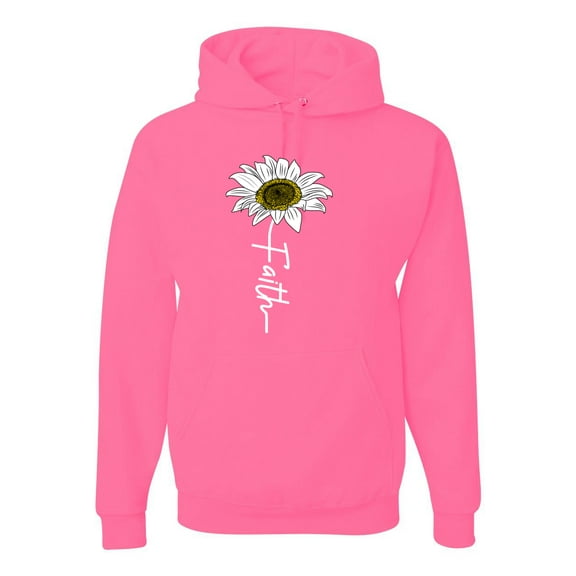 Wild Bobby, Faith Flower Script Inspirational/Christian Unisex Graphic Hoodie Sweatshirt, Neon Pink, XX-Large