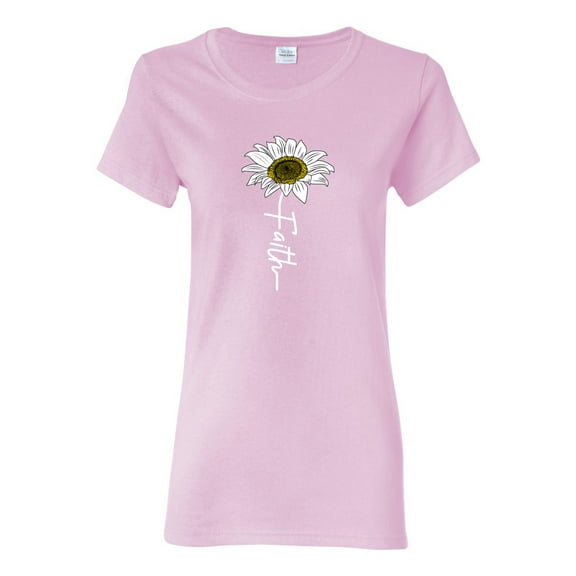 Wild Bobby Faith Flower Script Inspirational/Christian Women Graphic Tee, Light Pink, Medium