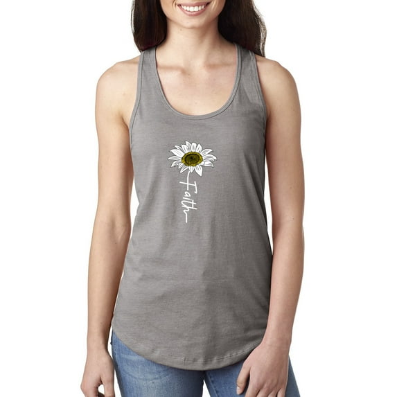 Wild Bobby Faith Flower Script Inspirational/Christian Women Racerback Tank Top, Heather Grey, X-Large