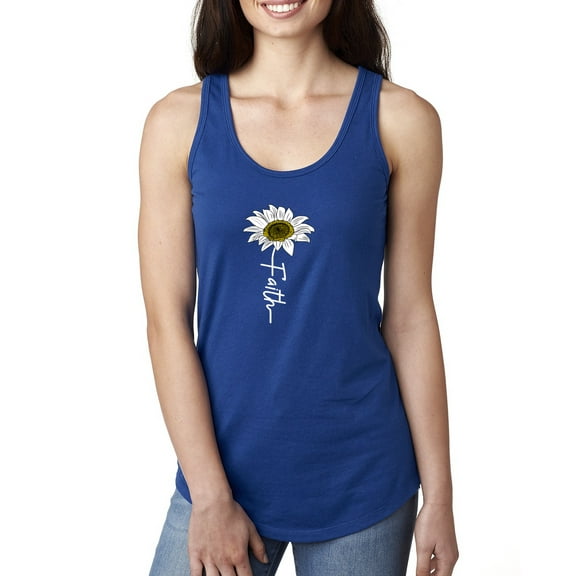 Wild Bobby, Faith Flower Script Inspirational/Christian Women Racerback Tank Top, Royal, X-Large
