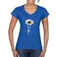 thumbnail image 1 of Wild Bobby Faith Flower Script Inspirational/Christian Women Standard V-Neck Tee, Royal, X-Large, 1 of 6