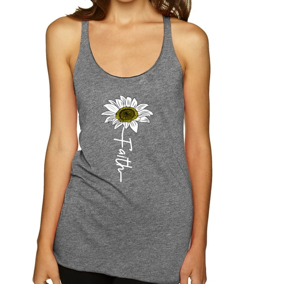 Wild Bobby Faith Flower Script Inspirational/Christian Women Tri-Blend Racerback Tank Top, Premium Heather, Large