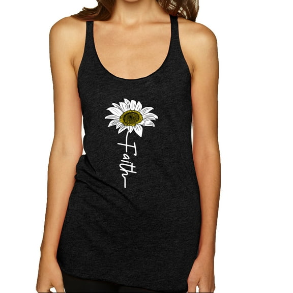 Wild Bobby Faith Flower Script Inspirational/Christian Women Tri-Blend Racerback Tank Top, Vintage Black, Small