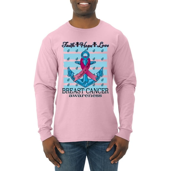 Wild Bobby Faith Hope Love Breast Cancer Awareness Anchor Breast Cancer Awareness Men Long Sleeve Shirt, Light Pink, Large