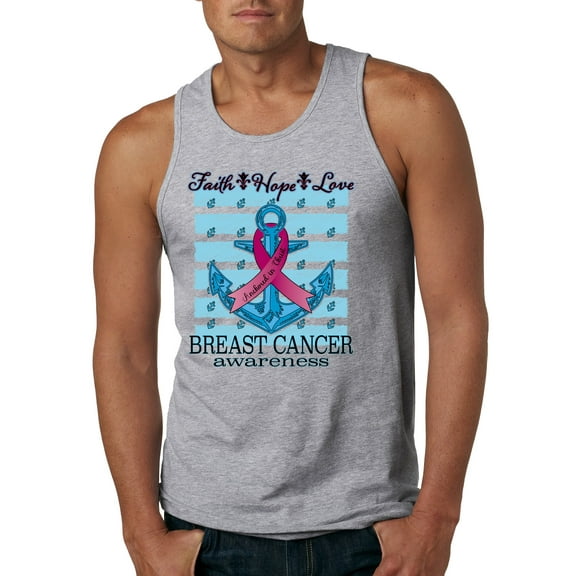 Wild Bobby Faith Hope Love Breast Cancer Awareness Anchor Breast Cancer Awareness Men Tank Top, Heather Grey, Large