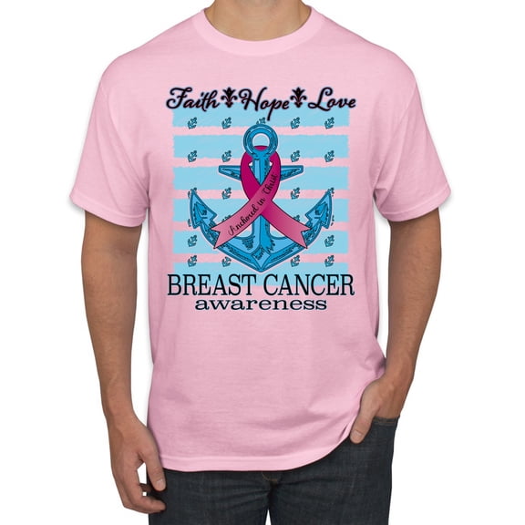 Wild Bobby Faith Hope Love Breast Cancer Awareness Anchor Breast Cancer Awareness Men Tee, Light Pink, Large