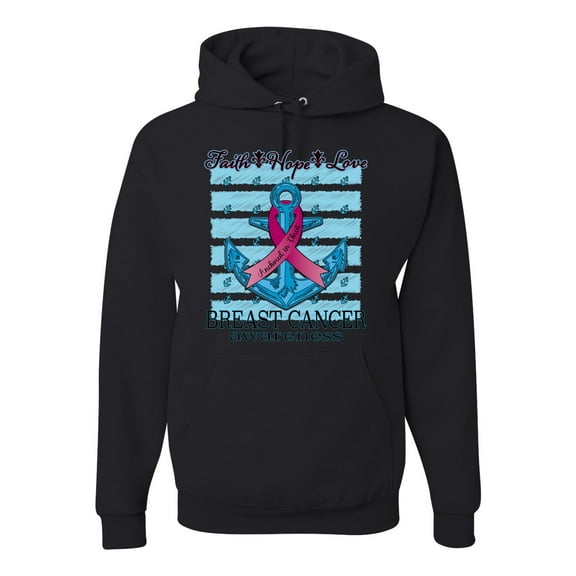 Wild Bobby Faith Hope Love Breast Cancer Awareness Anchor Breast Cancer Awareness Unisex Hoodie Sweatshirt, Black, XX-Large