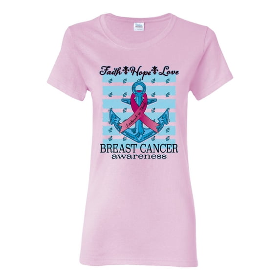 Wild Bobby Faith Hope Love Breast Cancer Awareness Anchor Breast Cancer Awareness Women Graphic Tee, Light Pink, X-Large