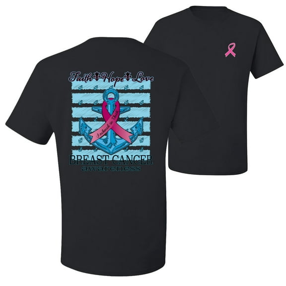 Wild Bobby Faith Hope Love Breast Cancer Awareness Front and Back Anchor Breast Cancer Awareness Front and Back Men's T-Shirt, Black, Small