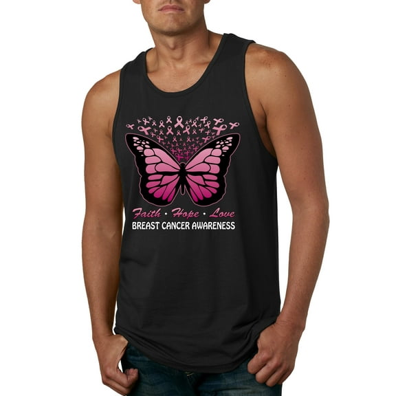 Wild Bobby Faith Hope Love Butterfly Ribbons Breast Cancer Awareness Men Tank Top, Black, Small
