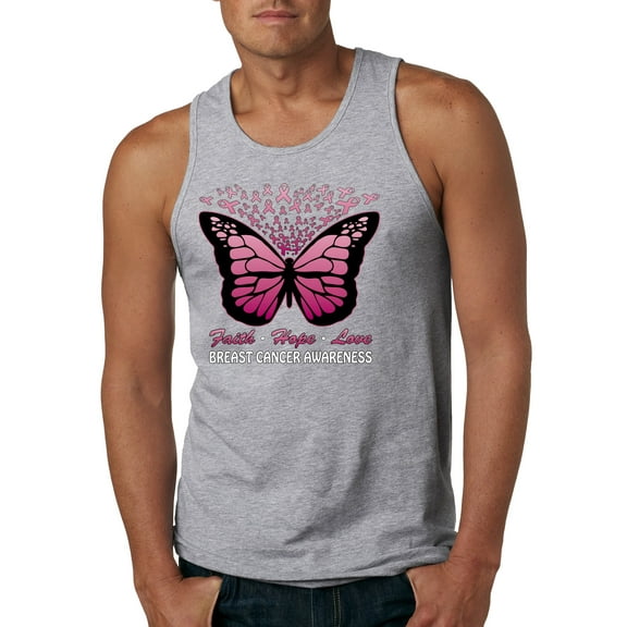 Wild Bobby Faith Hope Love Butterfly Ribbons Breast Cancer Awareness Men Tank Top, Heather Grey, Medium