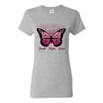 thumbnail image 1 of Wild Bobby Faith Hope Love Butterfly Ribbons Breast Cancer Awareness Women Graphic Tee, Heather Grey, X-Large, 1 of 6