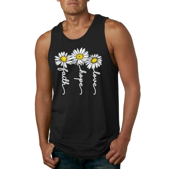 Wild Bobby, Faith Hope Love Daisy Flower Christian God Religious, Inspirational/Christian, Men Graphic Tank Top, Black, Small