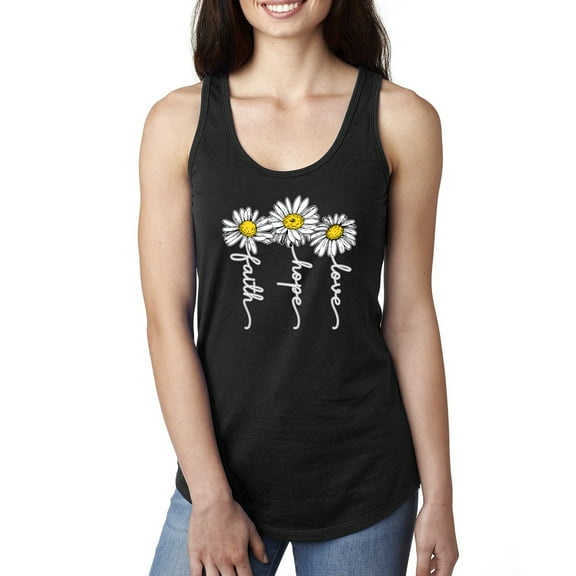 Wild Bobby, Faith Hope Love Daisy Flower Christian God Religious, Inspirational/Christian, Women Racerback Tank Top, Black, Small
