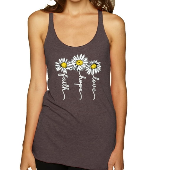Wild Bobby, Faith Hope Love Daisy Flower Christian God Religious, Inspirational/Christian, Women Tri-Blend Racerback Tank Top, Brown, X-Large