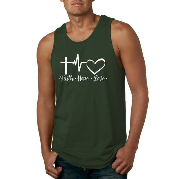 Wild Bobby, Faith.Hope.Love Heart Beat, Inspirational/Christian, Men Graphic Tank Top, Forest Green, 3X-Large