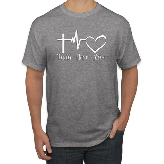 Wild Bobby, Faith.Hope.Love Heart Beat, Inspirational/Christian, Men Graphic Tee, Heather Grey, XX-Large