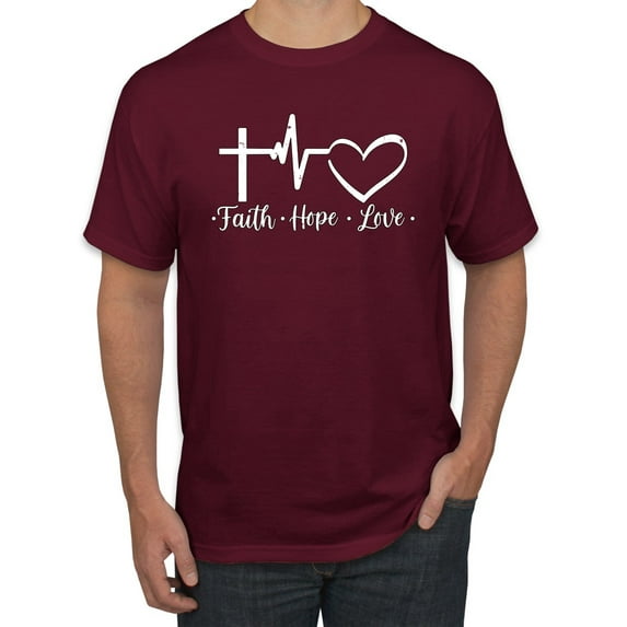 Wild Bobby, Faith.Hope.Love Heart Beat, Inspirational/Christian, Men Graphic Tee, Maroon, Large