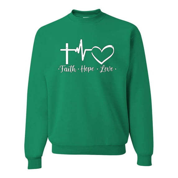 Wild Bobby, Faith.Hope.Love Heart Beat, Inspirational/Christian, Unisex Crewneck Graphic Sweatshirt, Kelly, 5X-Large