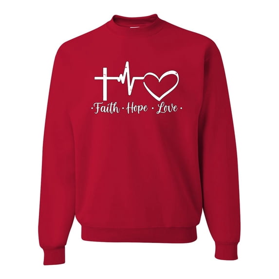 Wild Bobby, Faith.Hope.Love Heart Beat, Inspirational/Christian, Unisex Crewneck Graphic Sweatshirt, Red, Medium