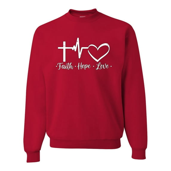 Wild Bobby, Faith.Hope.Love Heart Beat, Inspirational/Christian, Unisex Crewneck Graphic Sweatshirt, Red, X-Large