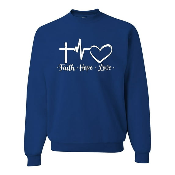 Wild Bobby, Faith.Hope.Love Heart Beat, Inspirational/Christian, Unisex Crewneck Graphic Sweatshirt, Royal, 3X-Large