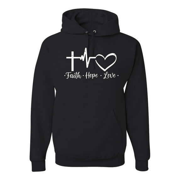 Wild Bobby, Faith.Hope.Love Heart Beat, Inspirational/Christian, Unisex Graphic Hoodie Sweatshirt, Black, Small