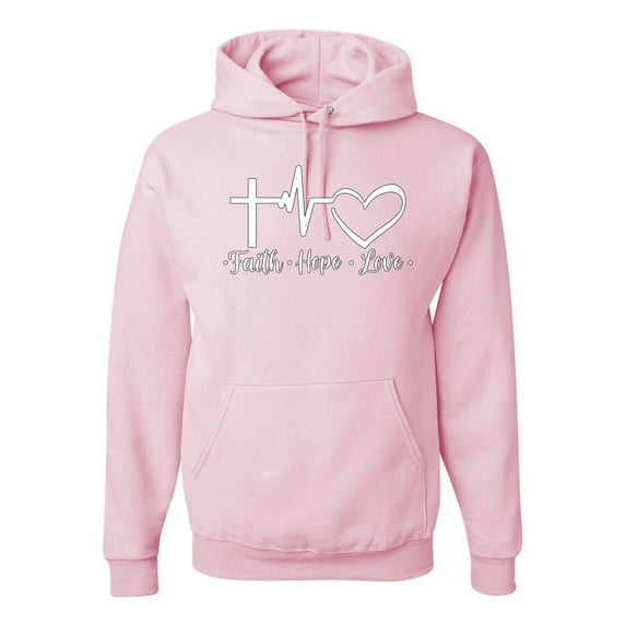 Wild Bobby, Faith.Hope.Love Heart Beat, Inspirational/Christian, Unisex Graphic Hoodie Sweatshirt, Light Pink, X-Large