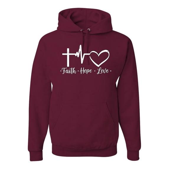 Wild Bobby, Faith.Hope.Love Heart Beat, Inspirational/Christian, Unisex Graphic Hoodie Sweatshirt, Maroon, XX-Large