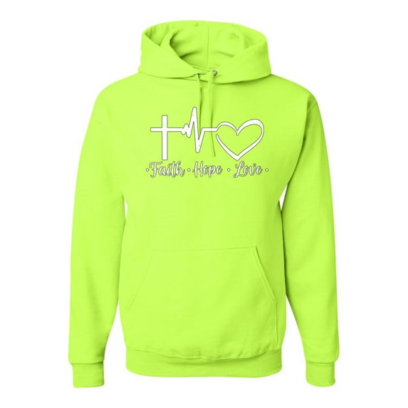 Wild Bobby, Faith.Hope.Love Heart Beat, Inspirational/Christian, Unisex Graphic Hoodie Sweatshirt, Safety Green, Medium