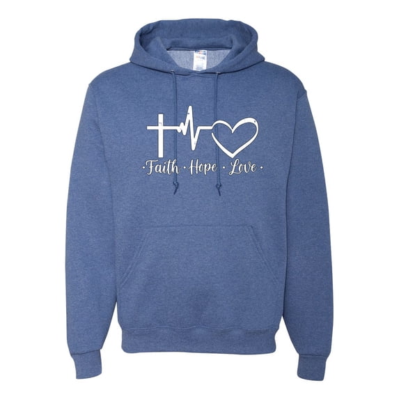 Wild Bobby, Faith.Hope.Love Heart Beat, Inspirational/Christian, Unisex Graphic Hoodie Sweatshirt, Vintage Heather Blue, Large