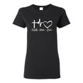 thumbnail image 1 of Wild Bobby, Faith.Hope.Love Heart Beat, Inspirational/Christian, Women Graphic Tee, Black, Small, 1 of 4