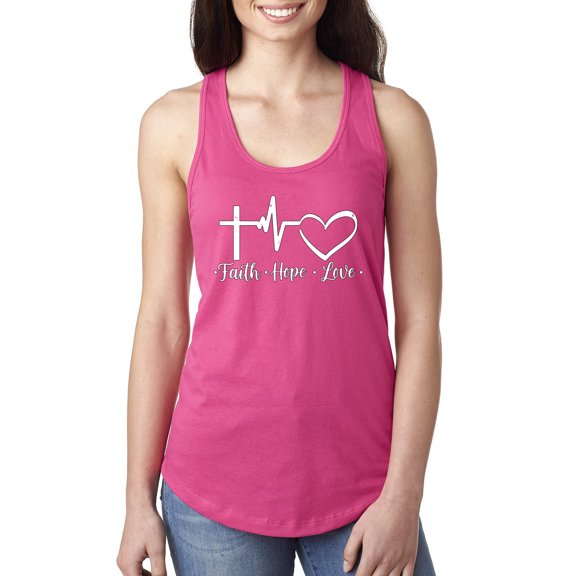 Wild Bobby, Faith.Hope.Love Heart Beat, Inspirational/Christian, Women Racerback Tank Top, Raspberry, X-Large