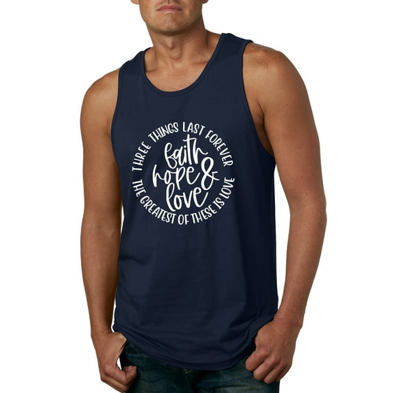 Wild Bobby, Faith Hope & Love Three Things That Last Forever Inspirational/Christian Men Graphic Tank Top, Navy, Small