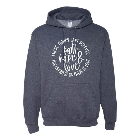 Wild Bobby, Faith Hope & Love Three Things That Last Forever Inspirational/Christian Unisex Graphic Hoodie Sweatshirt, Vintage Heather Navy, 3X-Large